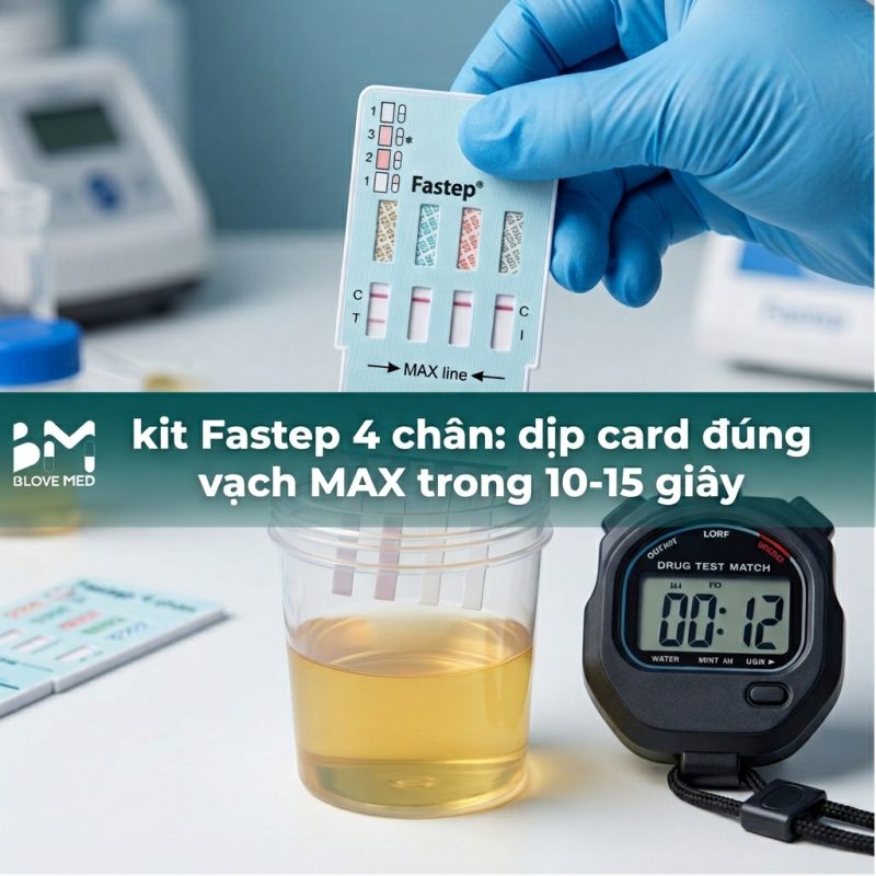 kit Fastep 4 chân: dip card đúng vạch MAX trong 10–15 giây - Blove Med